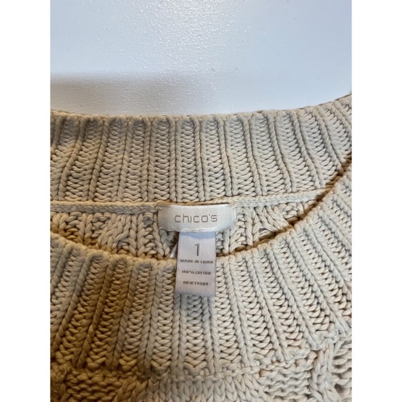 Chico's Women's Knit Crochet‎ Pullover Sweater Beige Size 1 Medium - Picture 6 of 7